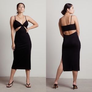 Tobi Black Cutout Slit Midi Dress, Size S